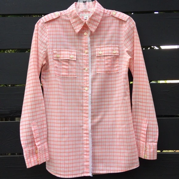 Banana Republic Gingham coral orange button down 100% cotton shirt XS - Picture 1 of 14